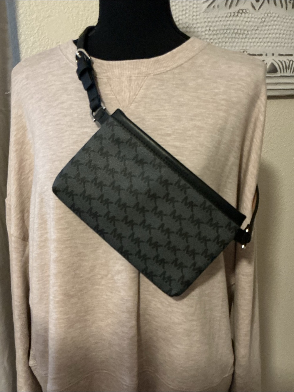 Michael Kors Black Gray MK Logo Belt Bag